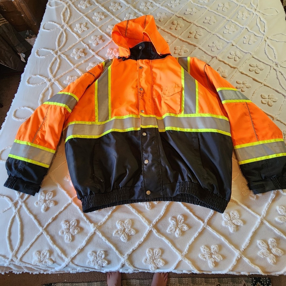 Kishigo Js120-3X Hi-Vis Bomber Jacket Polyester Orange/Black W/ Removable Liner
